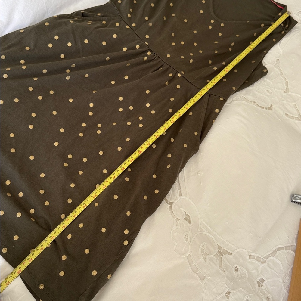 Boden Melinda Jersey Dress olive green gold polka dots size 10 - Picture 16 of 16